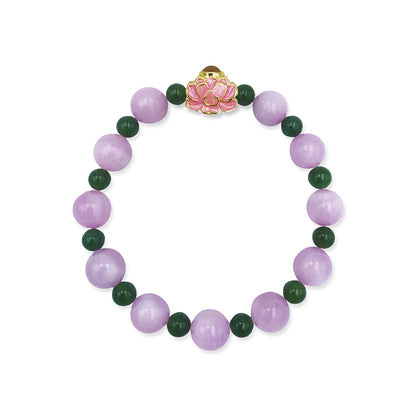 Purple Lepidolite Bracelet with Lotus-Shaped Nano Micro-engraving Projection Stone