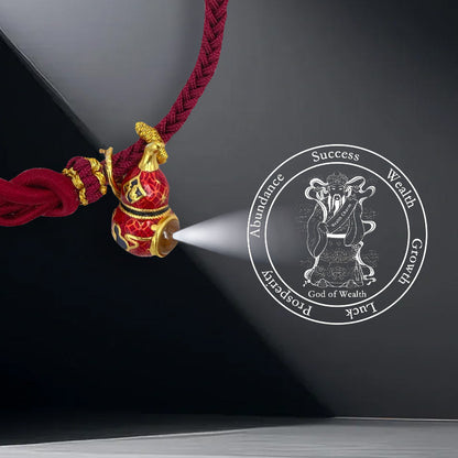 Red Handwoven Satin Bracelet with Gourd-Shaped Nano Micro-engraving Projection Stone