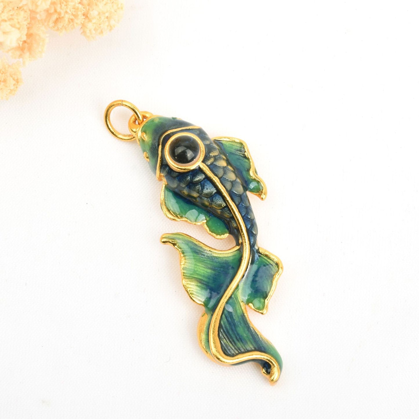 Koi Nano Micro-engraving Sand Gold Projection Stone Peace Amulet Zodiac Guardian Pendant Accessory