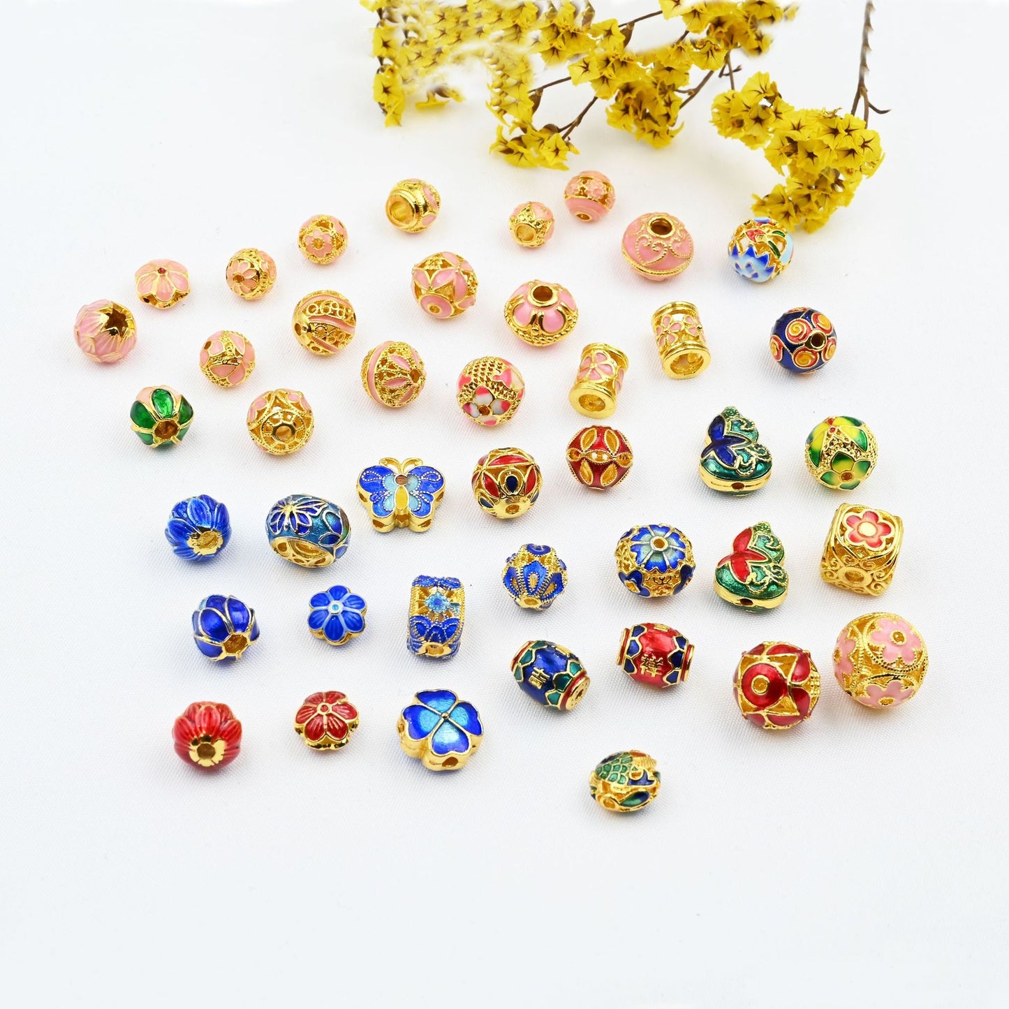 Random 6 Items - Copper Gold-Plated Oil-Drip Cloisonné Hollow Spacer Barrel Beads – Enamel Beads for DIY Bracelets, Necklaces, and Accessories