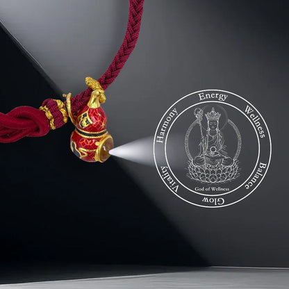 Red Handwoven Satin Bracelet with Gourd-Shaped Nano Micro-engraving Projection Stone
