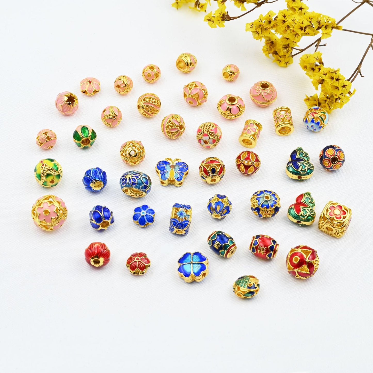 Random 6 Items - Copper Gold-Plated Oil-Drip Cloisonné Hollow Spacer Barrel Beads – Enamel Beads for DIY Bracelets, Necklaces, and Accessories