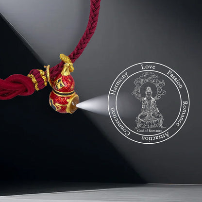 Red Handwoven Satin Bracelet with Gourd-Shaped Nano Micro-engraving Projection Stone