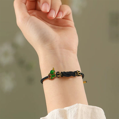Black Handwoven Satin Bracelet with Gourd-Shaped Nano Micro-engraving Projection Stone
