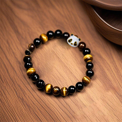 Tiger Eye Bracelet with Panda Nano Micro-engraving Projection Stone