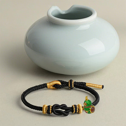 Black Handwoven Satin Bracelet with Gourd-Shaped Nano Micro-engraving Projection Stone