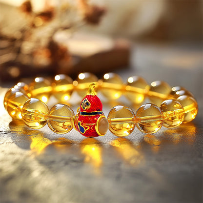 Yellow Crystal Bracelet with Gourd-Shaped Nano Micro-engraving Projection Stone