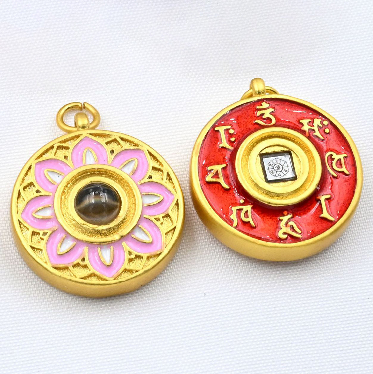 Thangka Baoxiang Flower Six-Character Mantra Projection Stone Pendant - DIY Sweater Chain Woven Accessory with Enamel Decor